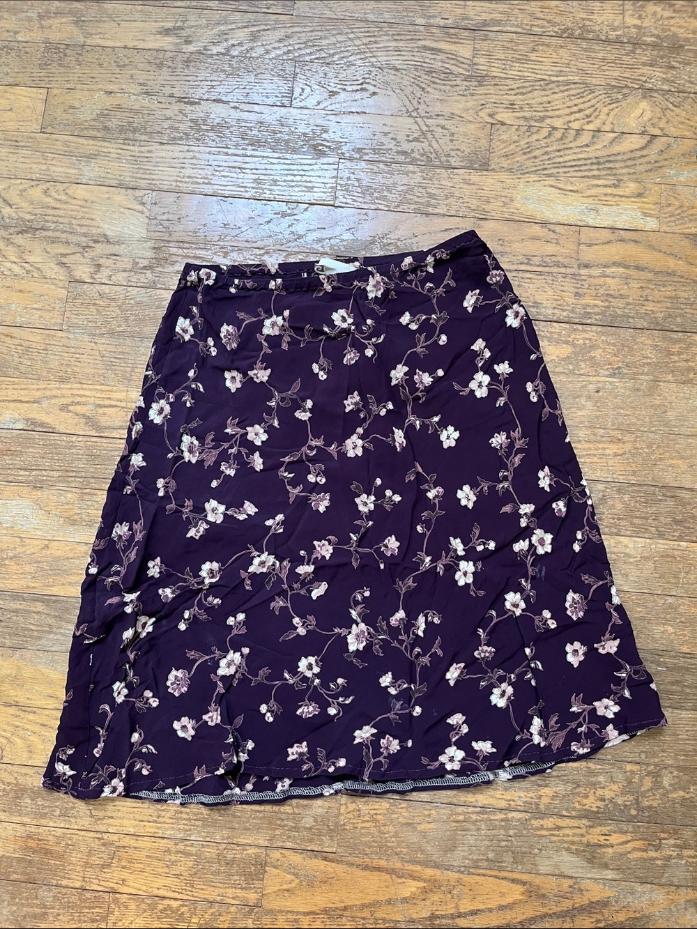 Vintage 90s Floral Midi Skirt in Deep Purple